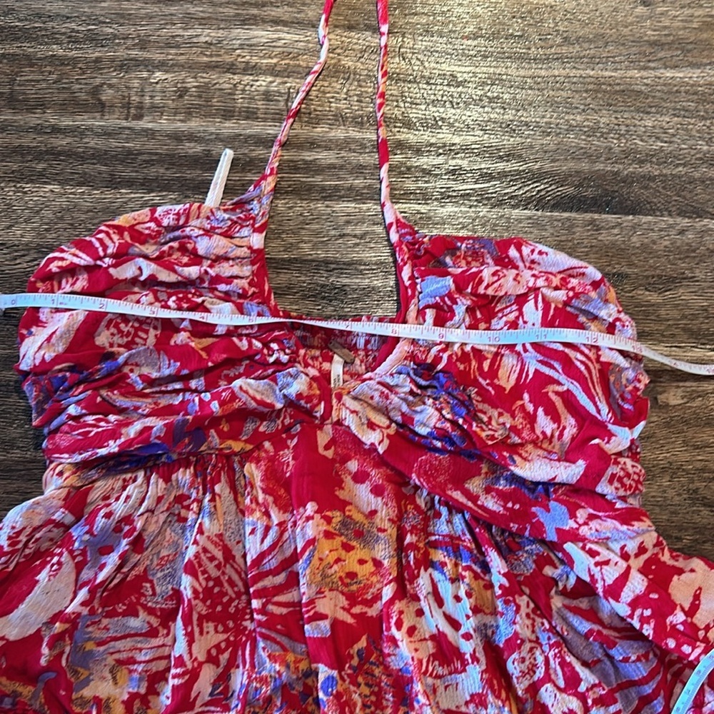 FREE PEOPLE kahlo  Red Floral Boho 2-Piece Halter Top & Tiered Maxi Skirt Set xs - Picture 9 of 16